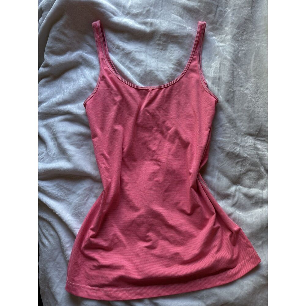 Lululemon Womens Pink Striped Long Tank Top Scoop Neck Yoga Athletic Workout